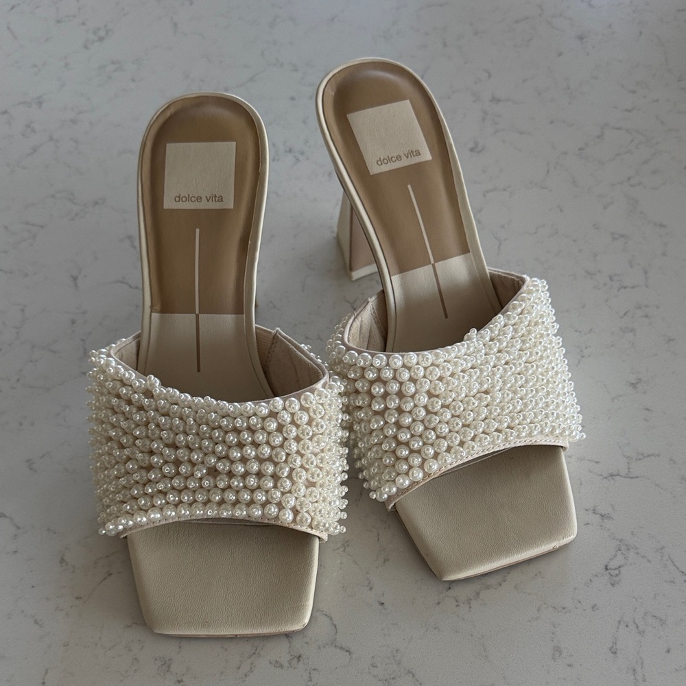 Dolce Vita Pearl Adorned Tan Heels